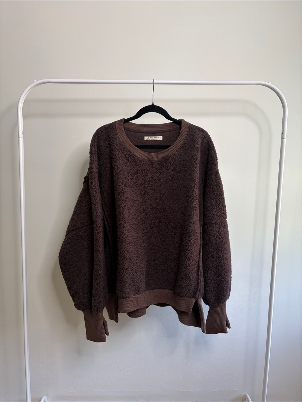 Free People Chocolate Brown Sherpa Crew Sweatshirt